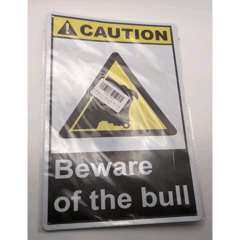 Beware‎ Of The Bull Caution-Steel Decor Sign 12x8